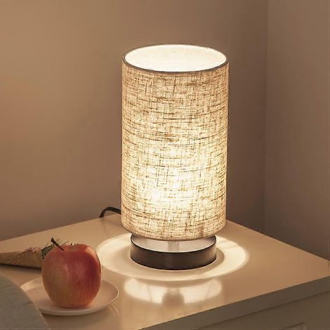 Lampe de bureau/lampe de chevet/lampe de chevet en bois de jute, avec base cylindrique noire, idéale pour la chambre, le salon ou le bureau. Style minimaliste.