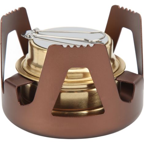 Réchaud à alcool miniature portable pour cuisine de pique-nique en extérieur, idéal pour le camping, la randonnée et le trekking (marron). (1/5)