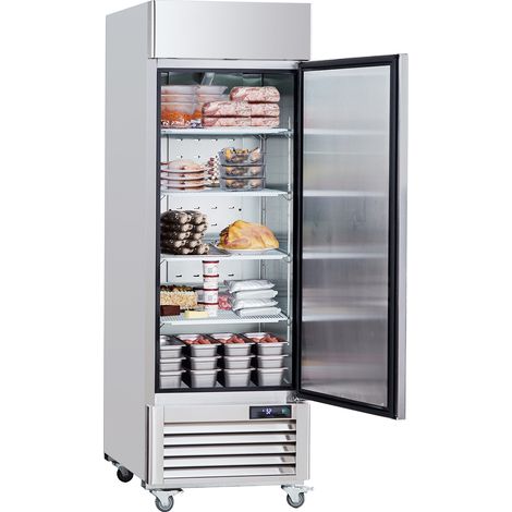 Mophorn Gewerbe-Gefrierschrank 20,12 Kubikfuß, Gefrierschrank mit Einzeltür. Edelstahl, automatische Abtauung, 3 verstellbare Ablagen. Temperaturregelung von -13 bis 5℉, 4 Räder für Mobilität.