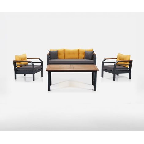 Juego de salón de jardín de aluminio con mesa Assento 3+1+1 - Amarillo (1/2)