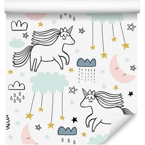 Papel pintado de unicornios durmiendo para salón y dormitorio, 50x1000 cm. (1/5)