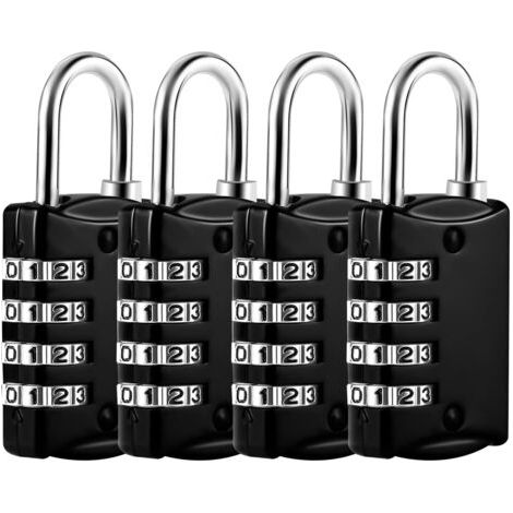 Lot de 4 cadenas à combinaison 4 chiffres – Cadenas en alliage de zinc – Résistant à la rouille – Pour bagages, casiers, vestiaires