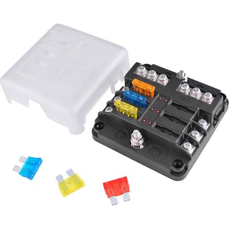Multi-fuse box for vehicles, 6-way blade fuse holder (positive and negative terminals), fuse box for vehicles and ships