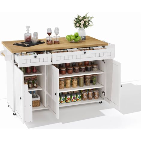 CHICFURN Isla de cocina 137 x 89,5 x 45 cm de MDF blanco plegable con almacenaje integrado (1/5)