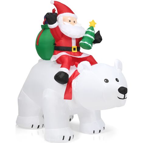 Ours polaire gonflable blanc avec Père Noël, tête rotative, LED intégrées et pompe électrique pour jardin, terrasse et extérieur (1/5)