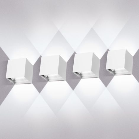 MINKUROW - Juego De 4 Luces De Pared Para Interior/Exterior De 12 W Con Ángulo De Haz Ajustable, Apliques De Pared Led De 6000 K, Blanco Frío, Resistente Al Agua, Lámpara De Pared Negra Para Sala De E (1/4)