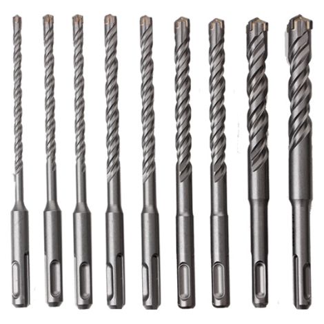 Juego de 9 brocas SDS Plus para hormigón. El juego de brocas SDS Plus tiene 7 filos de corte de 5/6/6/8/8/10/12/14/16 x 160 mm. Para usar en hormigón, ladrillos, piedra y baldosas de cerámica.