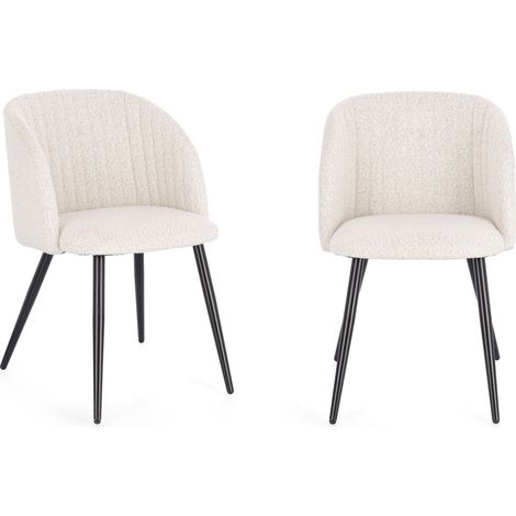 Lot de 2 chaises 53x57x81,5 cm en tissu bouclette ivoire (1/5)