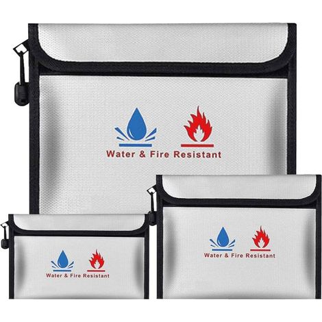 Sac Anti-feu - Sac Ignifuge Etanche En Fibre De Verre Et Feuille D'aluminium - Pour Documents Passeports Argent Bijoux - 3 Pièces (1/5)