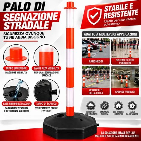 Colonna Segnaletica Palo Delineatore 90cm Base Riempibile Acqua Rosso Bianco PVC (1/5)