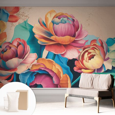 Tapete Vliestapete mit Kleber - modernes Design - Wohnungsdeko - geruchslos - langlebig Blumenharmonie 312x219 cm (1/5)