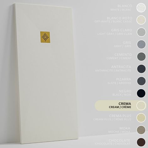 SOULHOME Duschwanne - Mineralguss & Gel Coat - Stein-Struktur - Rutschfest - Creme - 70X70- Extraflach 3cm - Inklusive Ablassventil - Goldenes Ablaufgitter