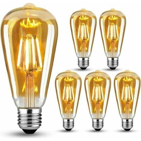 Lot de 6 ampoules Edison vintage E27 LED à incandescence, 4 W (remplace 40 W), ampoule rétro idéale pour éclairage nostalgique et rétro, blanc chaud (1/4)