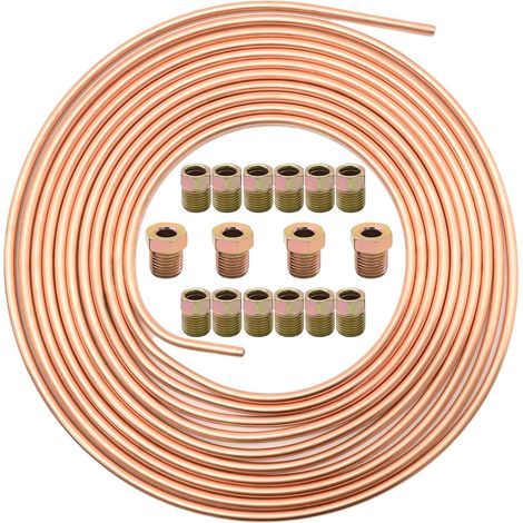 Câble de frein en cuivre pour voiture 6,35 mm - 1/4" - Avec revêtement en cuivre - Longueur : 7,6 m - Avec 16 écrous (1/5)