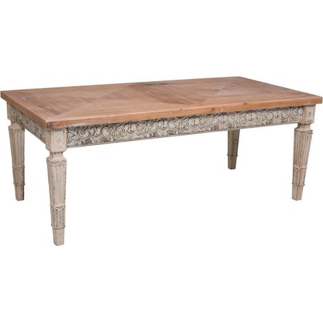 Mesa auxiliar de madera blanco envejecido y natural 123x63x50h cm (1/4)