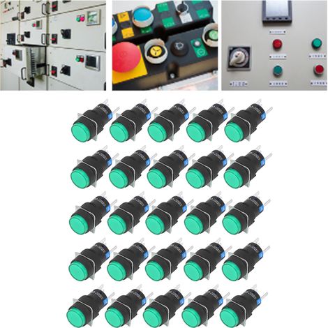 Bouton-poussoir miniature BERM/BEM-LA16-11DS-Y, rond, 16 mm, instantané, autobloquant, avec témoin lumineux, 220 V, lot de 25, vert (1/5)