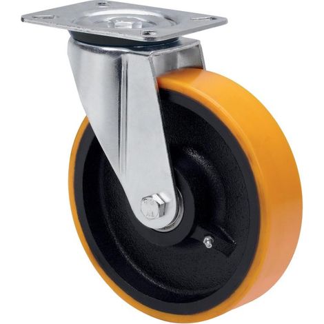 rueda giratora placa 4mm 10zvr150-hub hierro-poliur.naranja eje bolas (1/2)