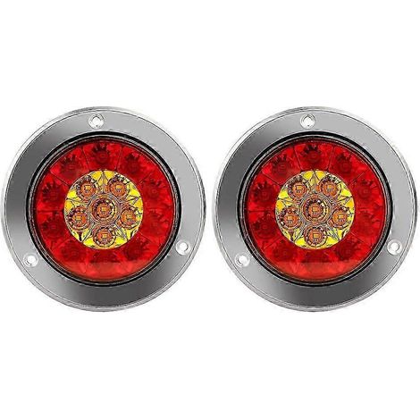 Lot de 2 feux arrière ronds de 10 cm (4 pouces) pour camions et remorques, étanches, à 16 LED rouges/ambre et clignotants (12-2). (1/5)