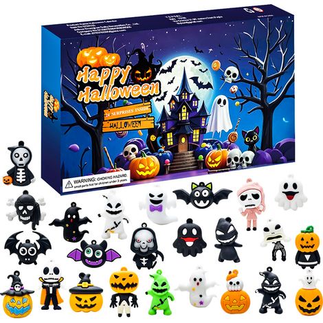 Halloween adventskalender met 24 sleutelhangers- 24-daagse aftelkalender met pompoen- spook en schedelfiguren- feestcadeau voor Halloween (1/5)