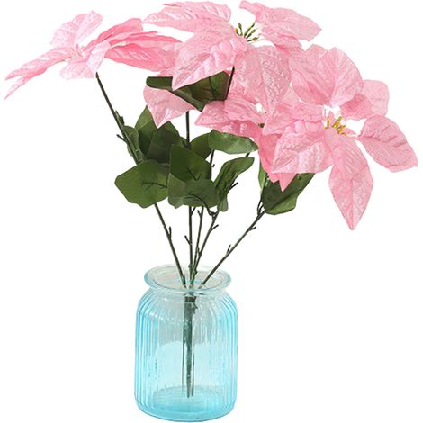 Poinsettia Artificial - 5 Heads - Silk Material - Indoor Outdoor Decor - Christmas Home Office Wedding Shop Restaurant - 1 Unit (1/5)
