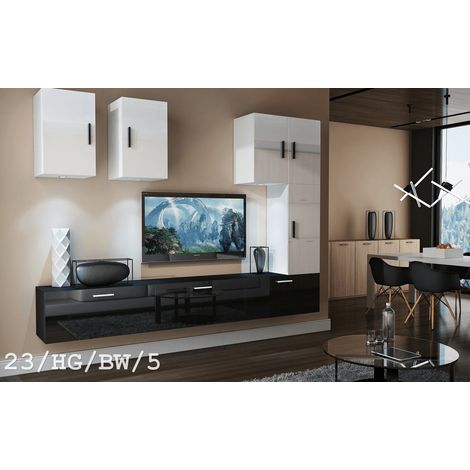 Ensemble meuble TV CONCEPT 23-23-HG-BW-5 blanc-noir brillant 249 cm (1/2)