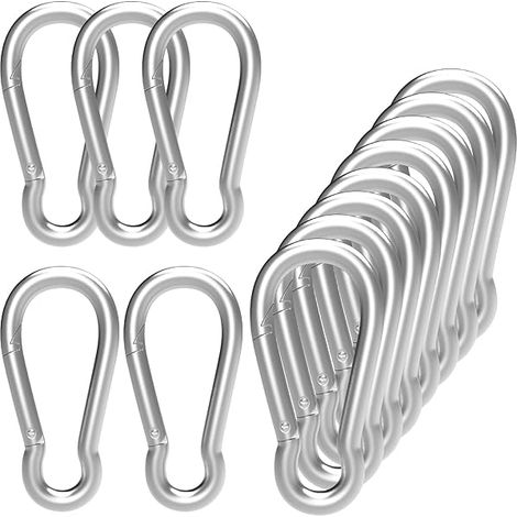 Mousqueton - Acier Galvanisé Zinc - Charge Maximale 90 kg - Pour Clés, Randonnée, Camping, Pêche, Équipement Extérieur - Lot de 12