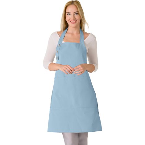 Tablier de cuisine en coton résistant aux gouttes d'eau avec poches, tablier de cuisine réglable pour femme, 10 options de couleur, bleu clair (1/5)