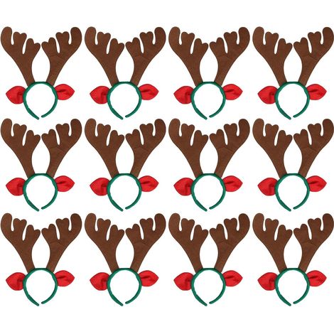 Juego de 12 diademas con astas de reno, de tela no tejida, talla única, ideales para Navidad, fiestas y cumpleaños. (1/5)