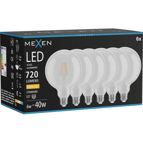 Mexen Vintis 6x Ampoule filament LED E27, G125, 6W, Chaude - 2700K, 720 lm, transparente - L158-E27-0627-00x06 (1/5)
