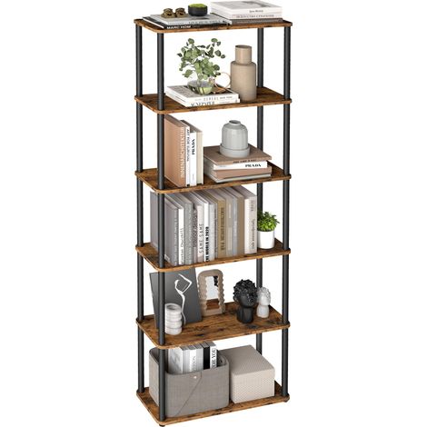 Bibliothèque, Étagère à 6 Niveaux, Assemblage Ultra-Rapide sans Outils, Étagère de Rangement, 23,8 x 60 x 173,4 cm, pour Salon, Chambre, Cuisine, Marron Rustique et Noir d’Encre LLS166K01 (1/5)