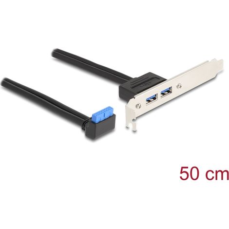 Delock Soporte de ranura 1 x conector USB 5 Gbps hembra en Ã¡ngulo de 90Â° a 2 x USB 5 Gbps Tipo-A hembra de 50 cm