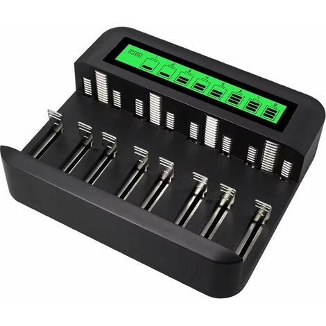 royaluxe - Chargeur de Piles Universel LCD, Chargeur Universel pour AA/LR6, AAA/LR3, C/R14, D/R20 Ni-MH Piles Rechargeables avec Entrée Type C Micro USB (1/5)