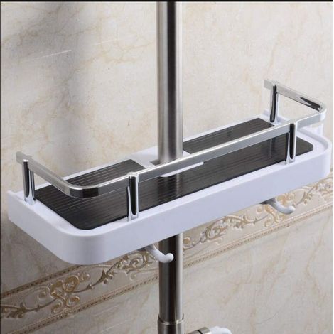 Etage de Douche Mural réglable, Panier Salle de Bain Cuisine Rangement Fixer sur Tuyau, serviteur Douche métal Anti-Rouille, Support Mural Pratique Commode 30x12x6 cm- (1/5)