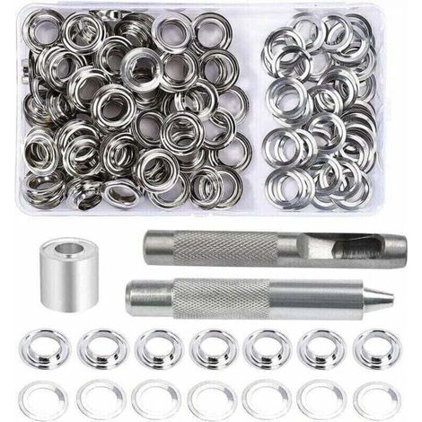 Eyelet Kit, 100 sets of 12mm eyelets, tarpaulin repair kit, with 3 eyelets for eyelet tools for tarpaulins, fabrics, tents and manufacturing (1/5)