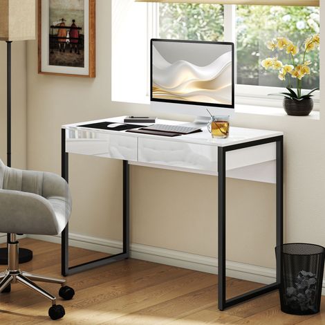 Bureau 100 x 50 cm, bureau d'ordinateur, bureau avec 2 tiroirs, pour petites pièces, noir (1/5)
