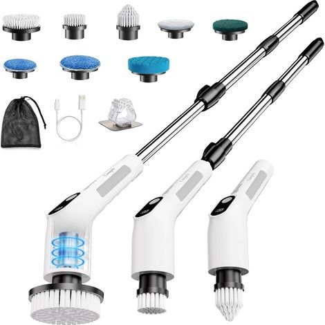 Brosse Rotative Nettoyage Electrique avec 8 Têtes Interchangeables, Rechargeable Brosse Nettoyage Salle de Bain, 2 Vitesses réglables,pour Salle de Bain, Cuisine, Carrelage et Sol (1/5)