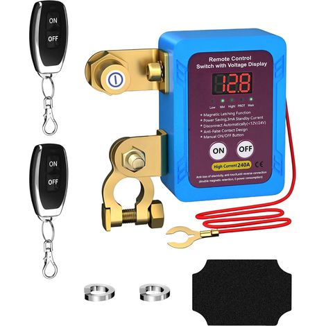 Coupe Circuit Batterie 12v avec Led Affichage de la Tension, 240A Coupe Circuit Voiture Anti-Vol Disjoncteur de Batterie Interrupteur D'arrêt Automatique pour Voiture, RV, ATV, Camion, Bateau (1/5)