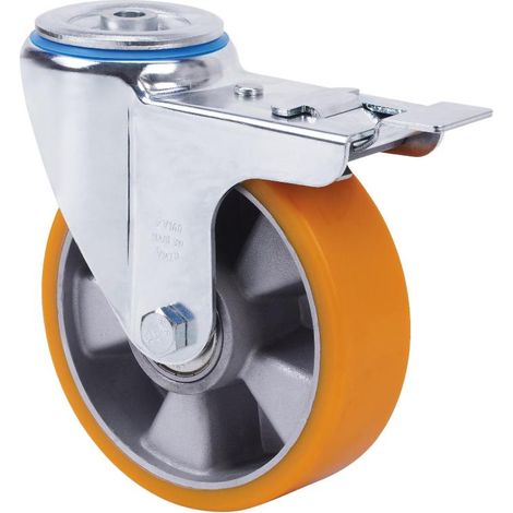 rueda giratora agujero m12 freno 20zvfd125-aub aluminio-poliur.naranja bolas (1/2)