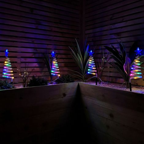 Set of 4 Battery Operated LED Multi Coloured Spiral Tree Path Lights Christmas Decoration with Timer (1/5)