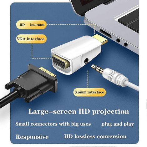 Adaptateur HDMI vers VGA, convertisseur audio HD 1080p, version noir et blanc (1/5)