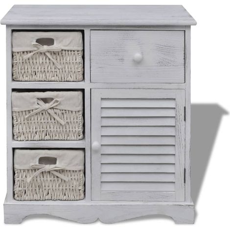 Maison Exclusive - Armadietto in Legno con 3 Cestini Intrecciati Bianco