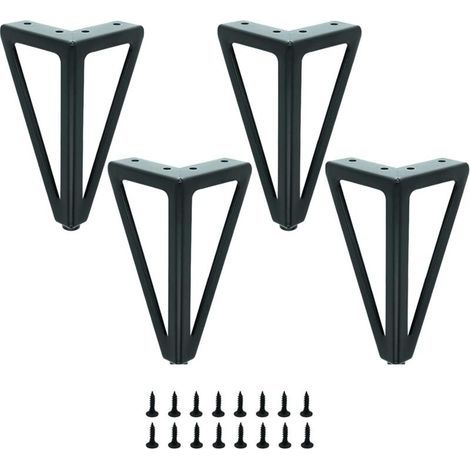 Lot de 4 Pieds de Table en métal Noir - Pieds de Meubles interchangeables - pour Table Basse/TV/canapé/lit et Autres Pieds de Meubles - avec vis.(15cm) (1/5)