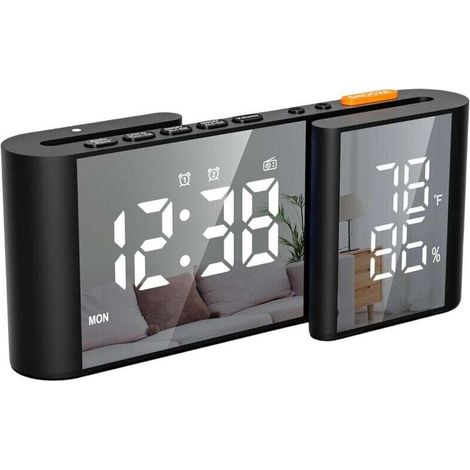 Radio-Réveil Numérique pour Chambre - Grand Écran LED avec Variateur de Luminosité, Radio FM de Chevet avec Minuteur de Sommeil, Affichage de la Température, Volume Réglable, Fonction Snooze - Port US