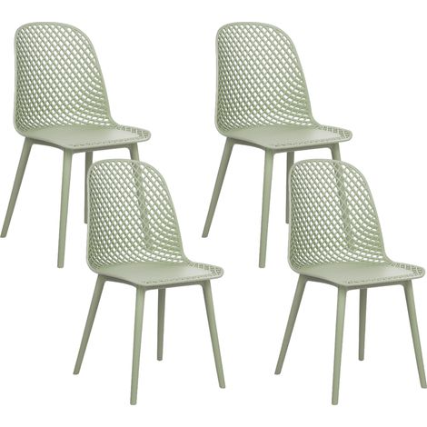 Conjunto de 4 sillas moderno de comedor minimalista asiento sintético verde patas diseño abierto red respaldo Emory