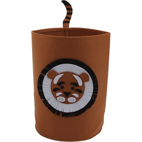 Seau de rangement en feutre épais orné d'un motif animalier, idéal pour les jouets d'enfants, les objets ménagers et le linge sale. Motif tête de tigre. (1/5)