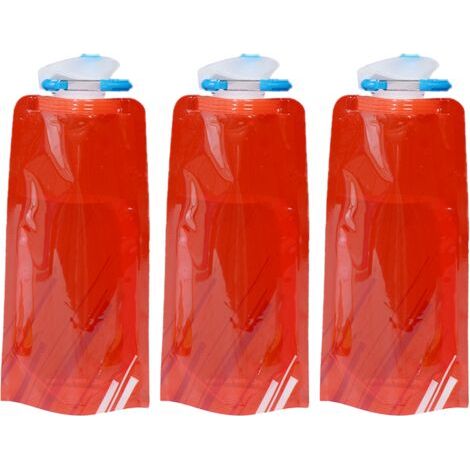 Set mit 3 faltbaren 700-ml-Wasserkochern für Outdoor-Sportarten, BPA-frei, wiederverwendbar, auslaufsicher, faltbar, tragbar für Camping, Sport oder Wandern, Rot (1/5)
