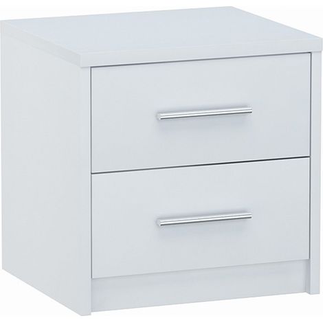Table de Chevet 2 tiroirs - Panneau stratifié, poignées satinées, facile à assembler - Couleur blanche (1/3)