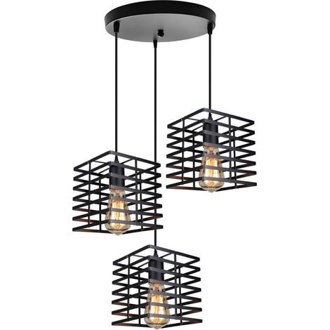 Suspension Luminaire Vintage Rétro Lustre Industrielle Fer Abat-jour en Métal Noir (1/4)