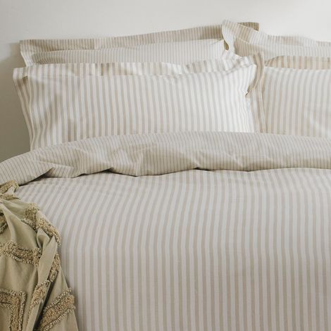 Ensemble de Housse de Couette Rayé Naturel Double (1/4)
