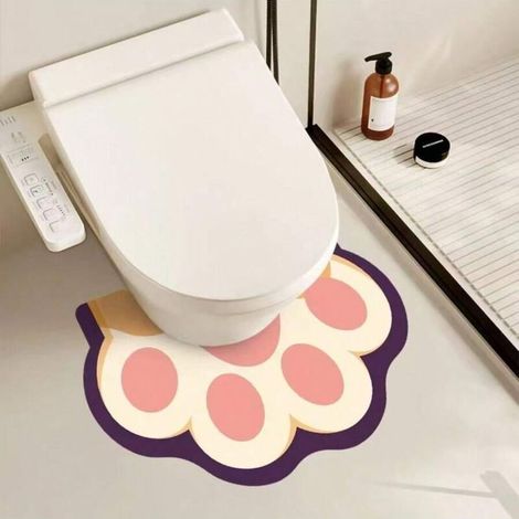 Tapis de sol en forme de U, facile à nettoyer, idéal pour l'entrée de la salle de bain - 50 x 55 cm - Motif pattes de chat jaunes 2 (1/4)